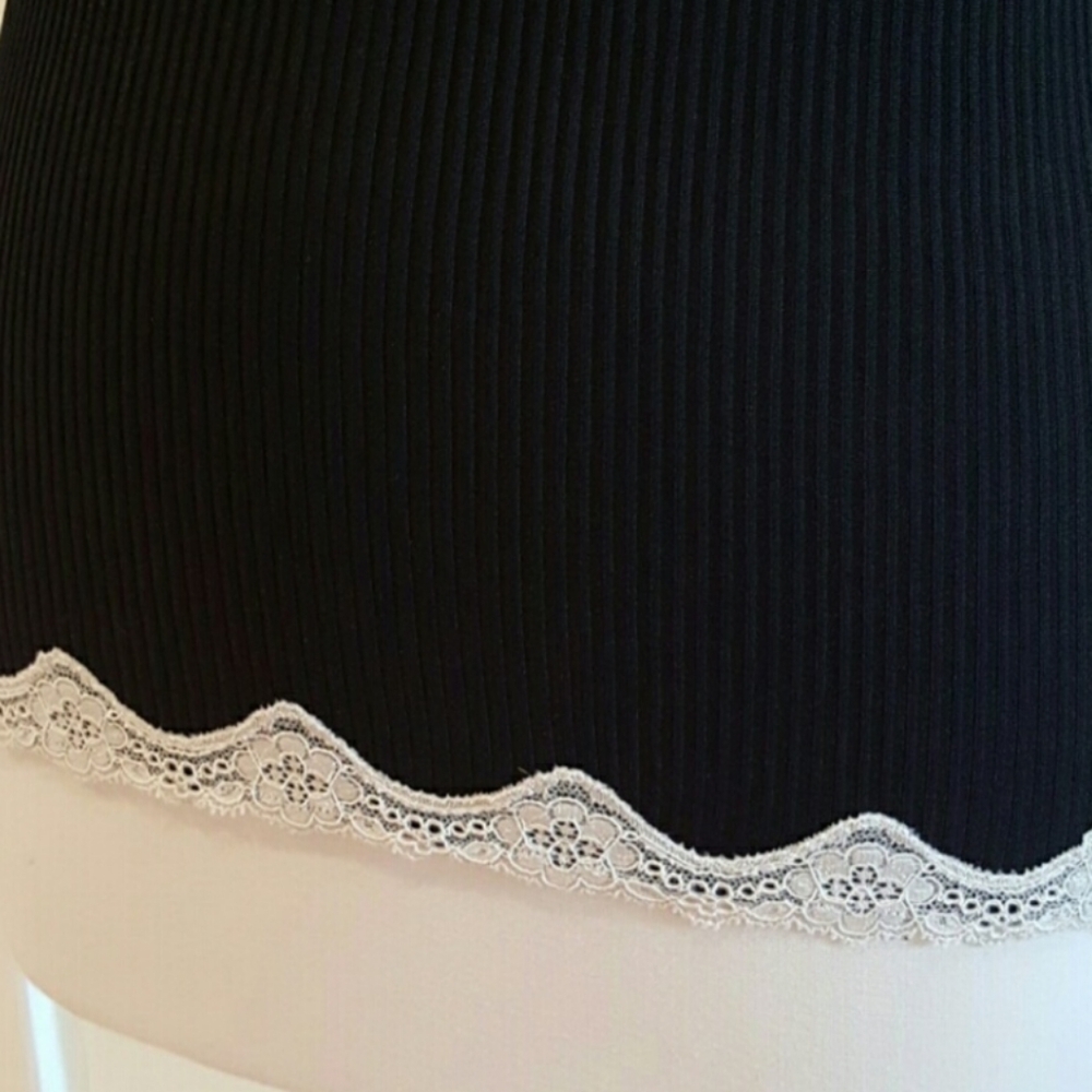 🐦⬛ Sweet Precious Merona Black Ribbed & Ivory Scalloped Lace Cami Tank Top - M - Picture 5 of 15